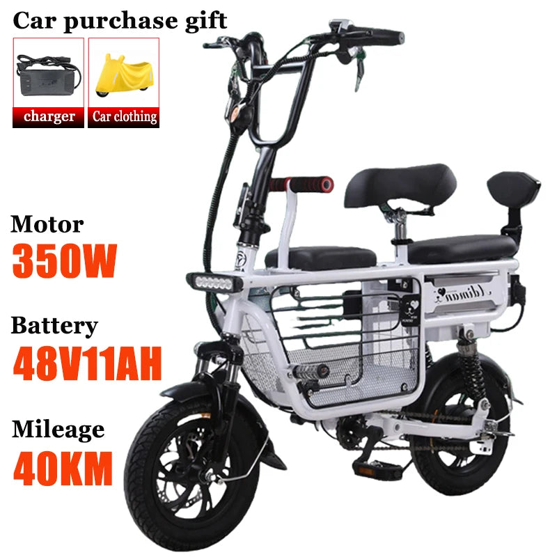 12 Inches Electric Bicycle Anti-theft Leisure Long Life Electric Bike Adult Commuting Removable Lithium Battery Mobility Scooter