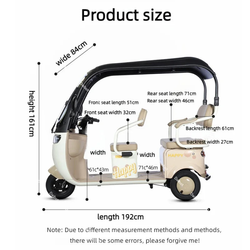 Cargo Electric Tricycle Elderly Mobility Scooter With Passenger Seat For Adult 1000W Family Electric Scooter 3 Wheel With Roof