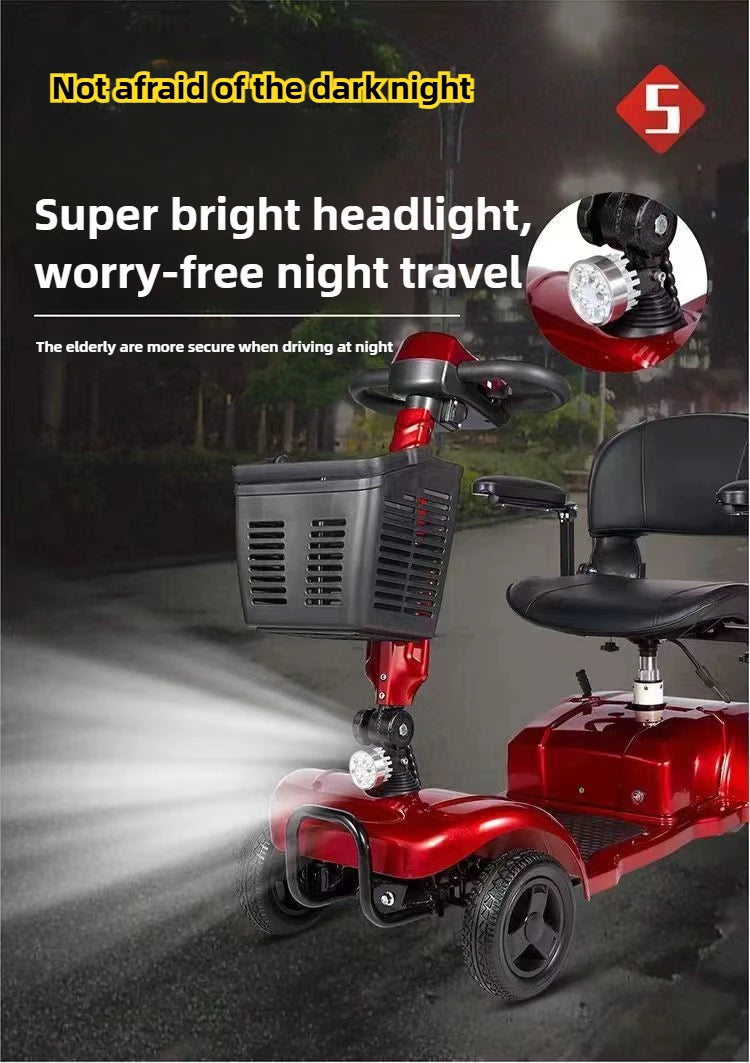 Mobility Scooter 4-Wheel Intelligent Scooter Household Elderly Electric Scooter Foldable Portable Disabled Comfortable Seat Fold