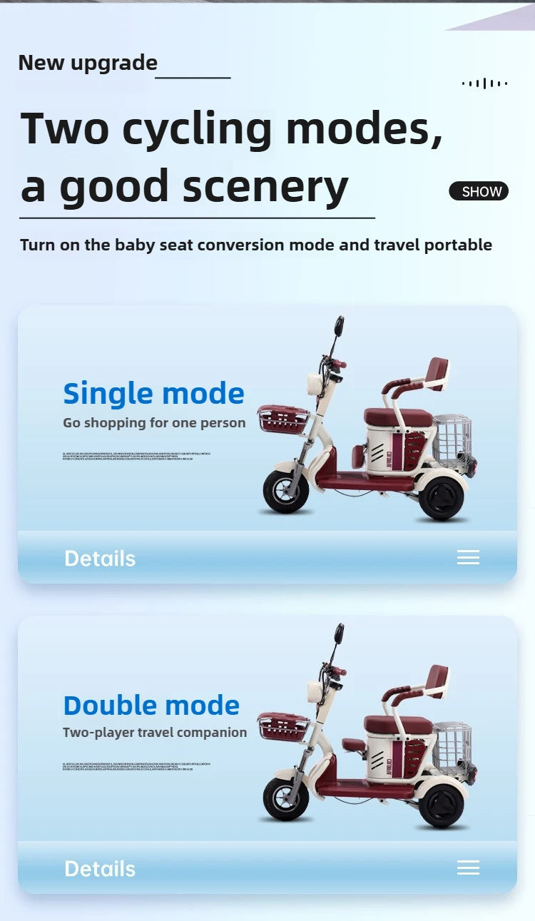 Large Capacity Basket 600W High Power Adult Flowing Electric Tricycle Household Elderly Leisure Small Disabled Mobility Scooter