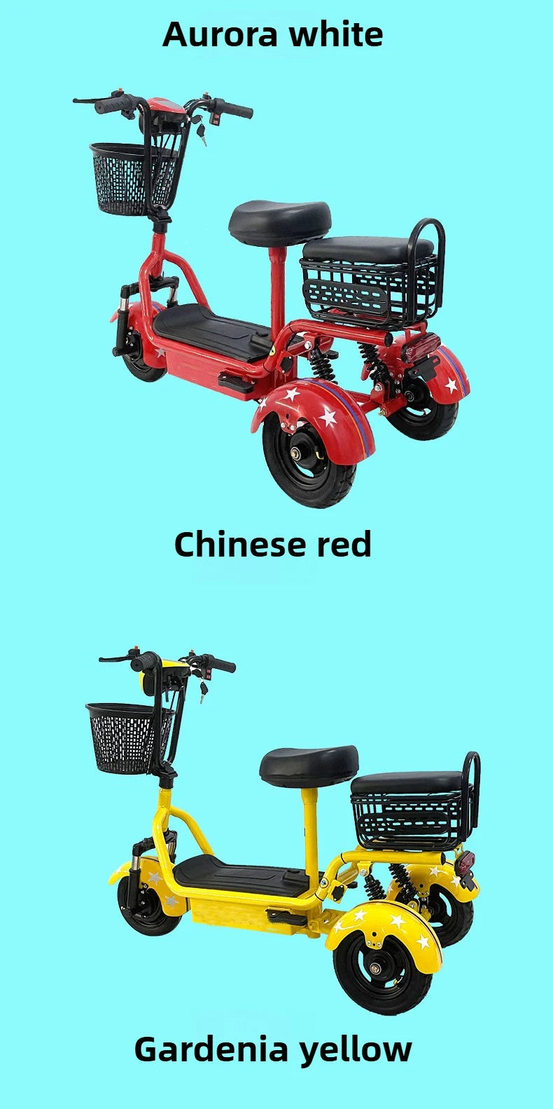 Removable Battery Elderly Leisure Bicycle Small Folding Adult Electric Tricycle with Basket 3 Seats Commuting Electric Scooter