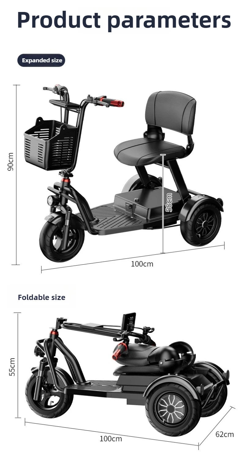 Disabled Commuting Mobility Scooter Mini Small Elderly Leisure Electric Bike Folding Removable Lithium Battery Electric Tricycle