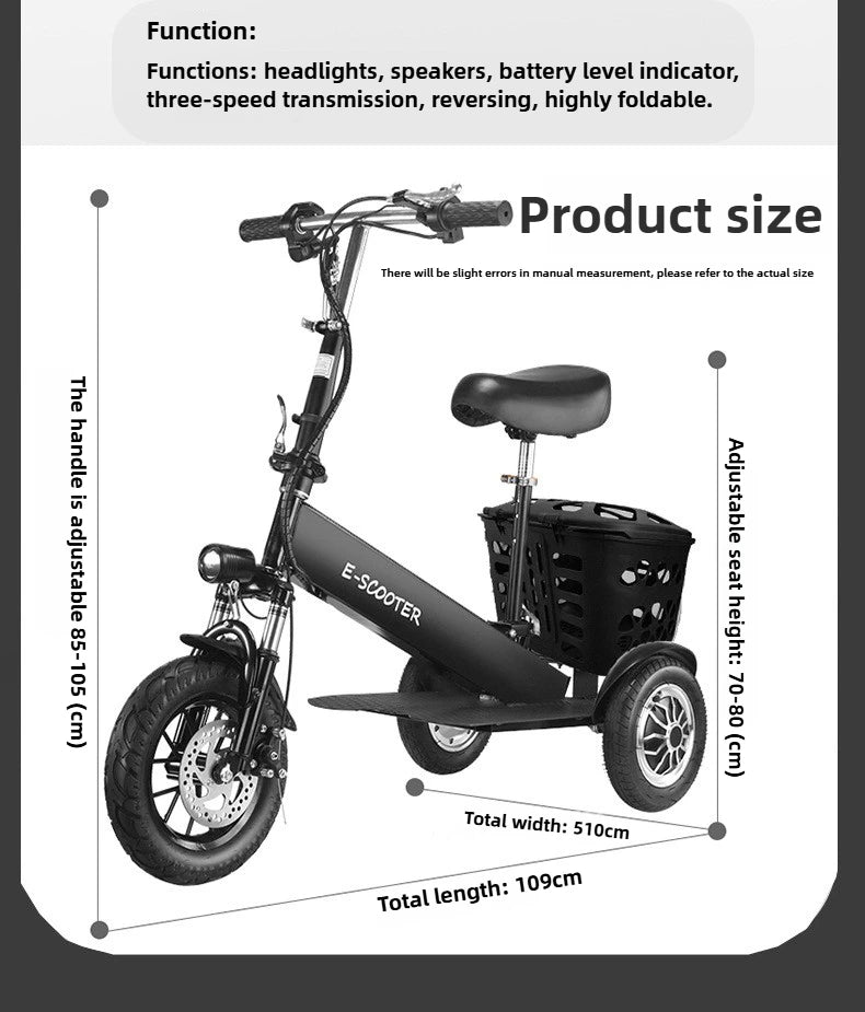 Removable Lithium Battery Electric Tricycle Folding Electric Scooter Mini Small Commuting Disabled With Basket Mobility Scooter