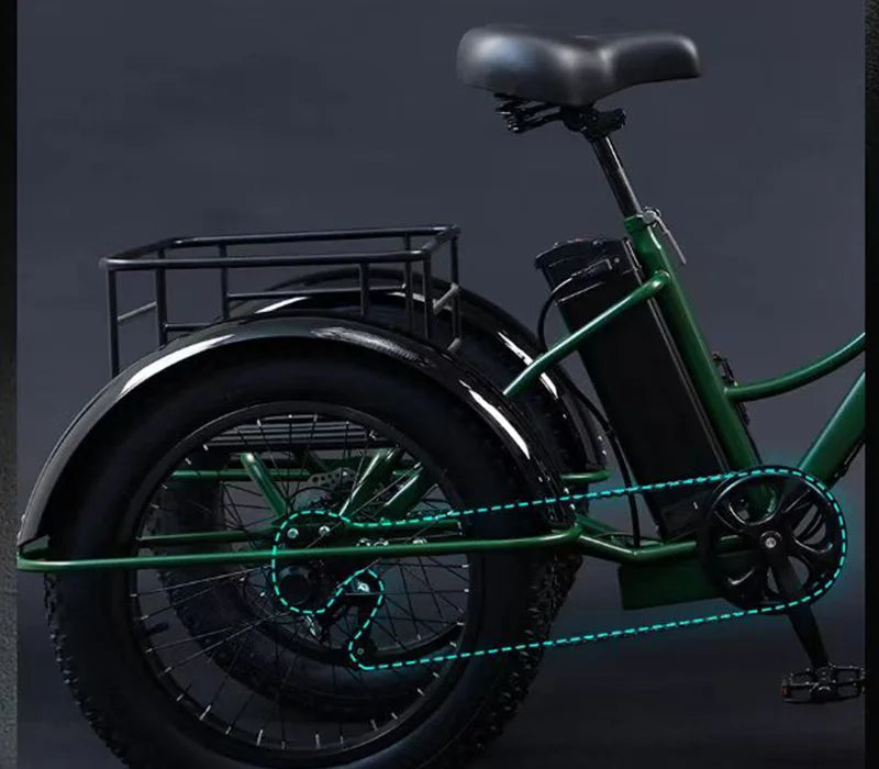 750W Electric Tricycle 24" 7-Speed Fat Tire E Trike 48V18AH Lithium Battery Heavy Duty Cargo Three Wheel Bike For Adults 200KG