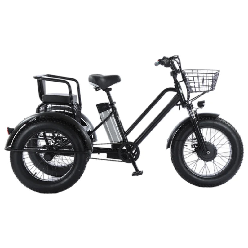 500W 48V Fat Tire Adults 3 Wheel Electric Tricycle With Passenger Seat/Rear Basket Removable Battery Electric Bike For 2 People