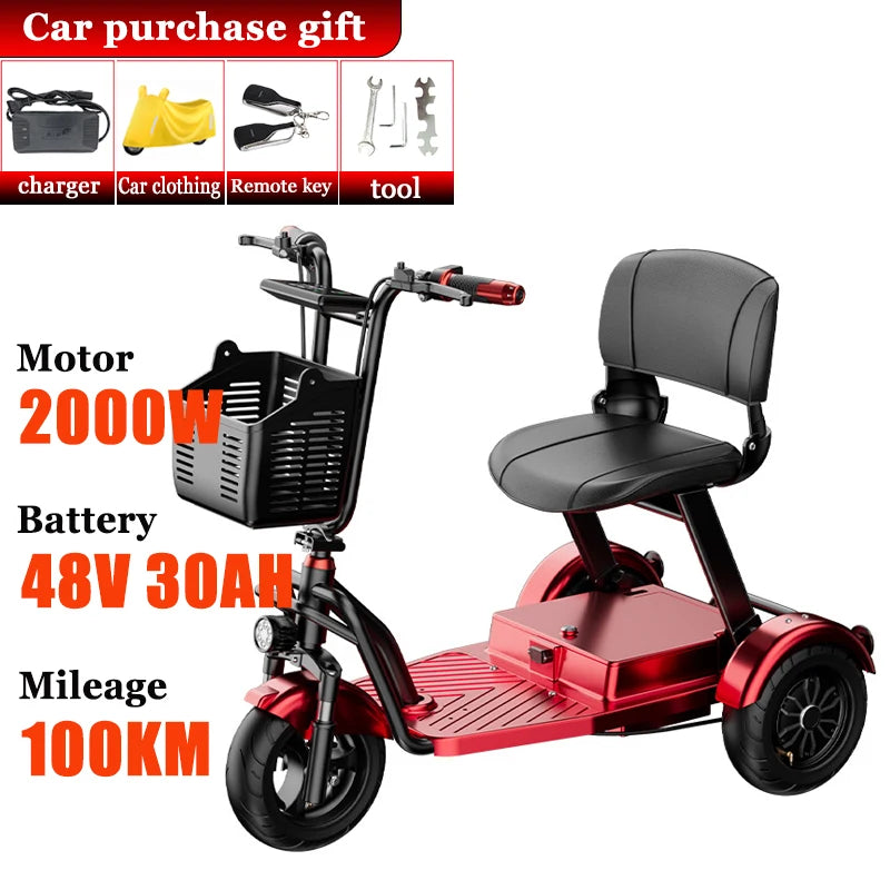 Disabled Commuting Mobility Scooter Mini Small Elderly Leisure Electric Bike Folding Removable Lithium Battery Electric Tricycle