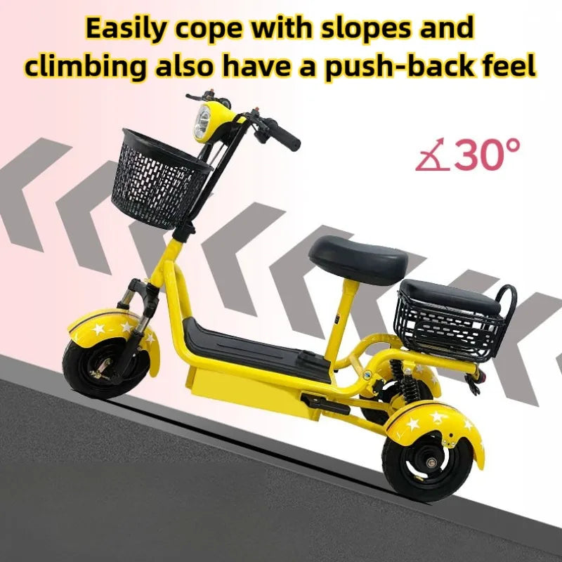 Removable Battery Elderly Leisure Bicycle Small Folding Adult Electric Tricycle with Basket 3 Seats Commuting Electric Scooter