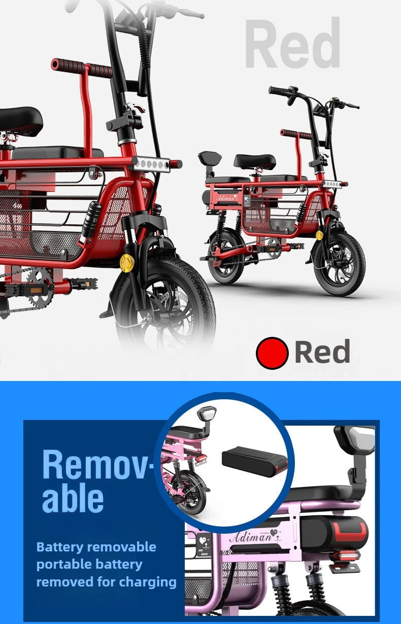 12 Inches Electric Bicycle Anti-theft Leisure Long Life Electric Bike Adult Commuting Removable Lithium Battery Mobility Scooter