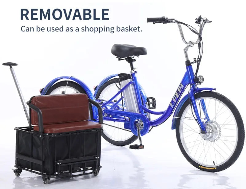 20" Adult Electric Tricycle 2-Seater 3 Wheel Ebike Removable Li-ion Battery Pedal Assist Trike Rear Seat Cargo Box Senior Travel