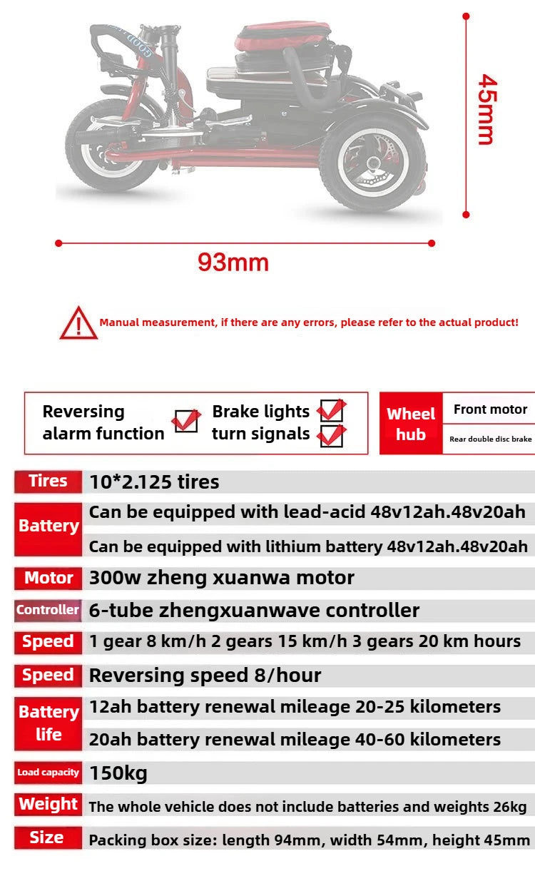 Elderly Fold Leisure Electric Scooter Mini Portable Disabled Electric Tricycle Removable Lithium Battery Adult Mobility Scooter