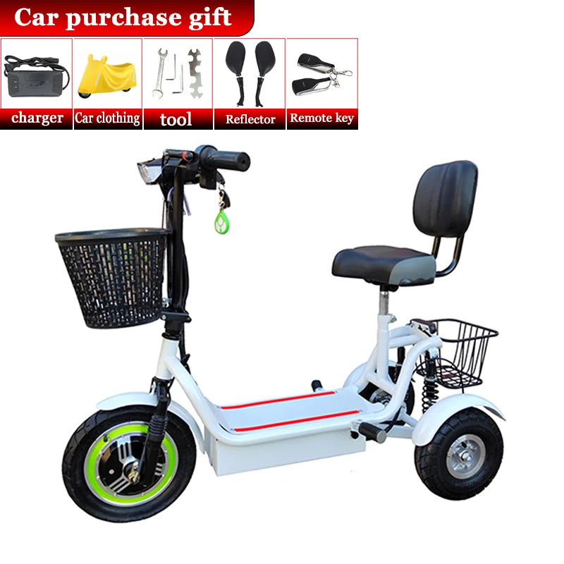 Adult Electric Tricycle 12inch Portable Scooter for Men and Women for Adults Folding Mini Small 3-wheeled Electric Car Elderly