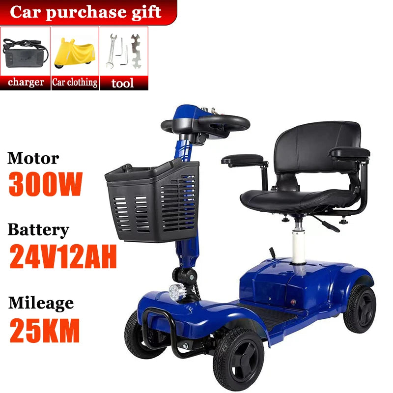 Mobility Scooter 4-Wheel Intelligent Scooter Household Elderly Electric Scooter Foldable Portable Disabled Comfortable Seat Fold