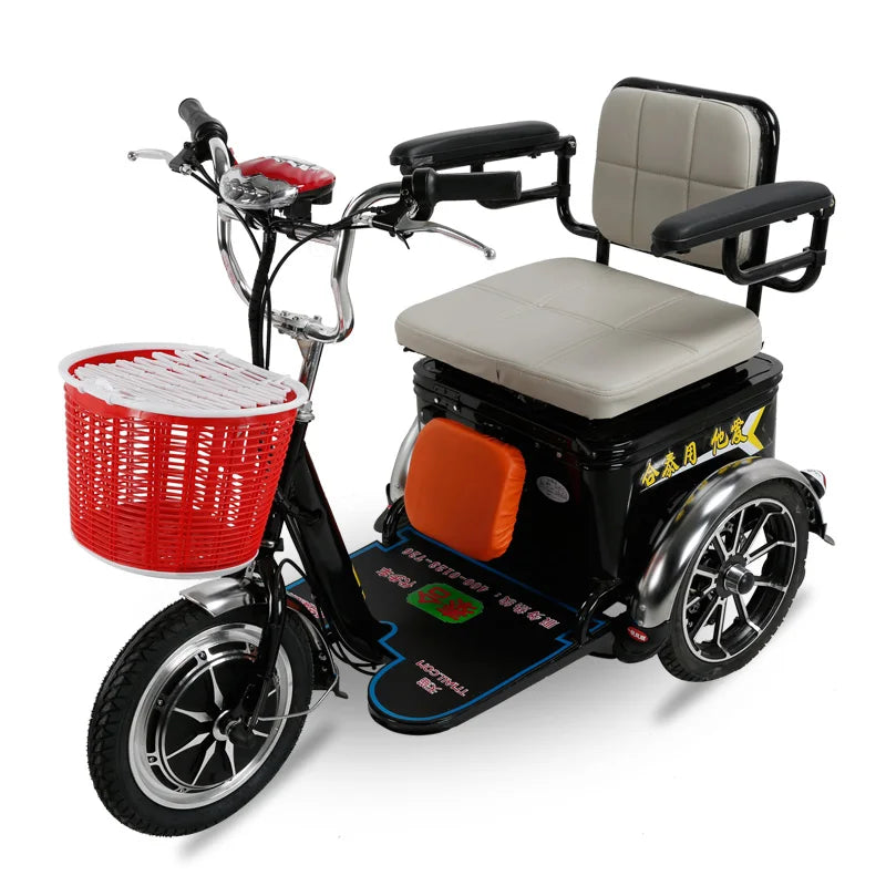 Lightweight Parents Child Electric Scooter 2 Seats 48V 350W Mini 3 Wheel Electric Tricycle For Adult Elderly With Cargo Basket