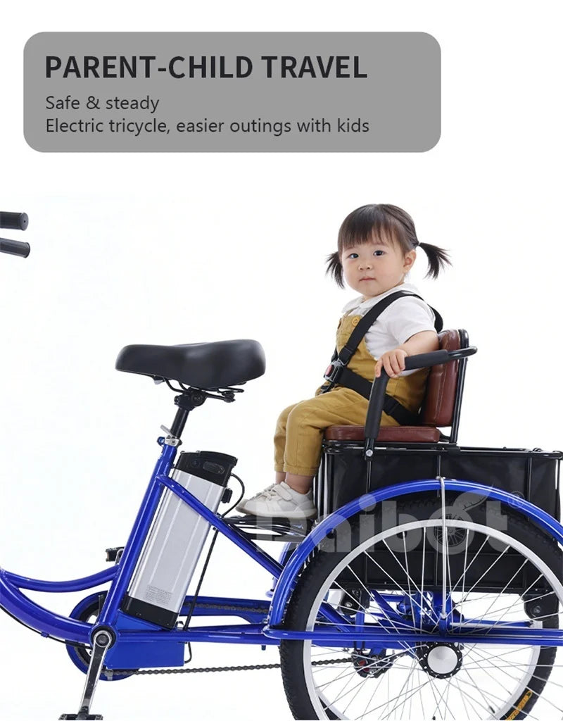 Family Ebike With Kid Seat 3 Wheels For Adults 24Inch Elderly Electric Bike With Cargo Lightweight Electric Bicycle 2 People