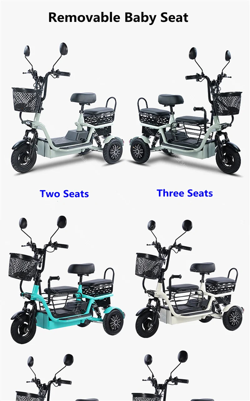 3 Seater Parent Child Electric Scooter 3 Wheel Foldable Baby Seat For Long Distance 800w 48v Mini Electric Tricycle For Women