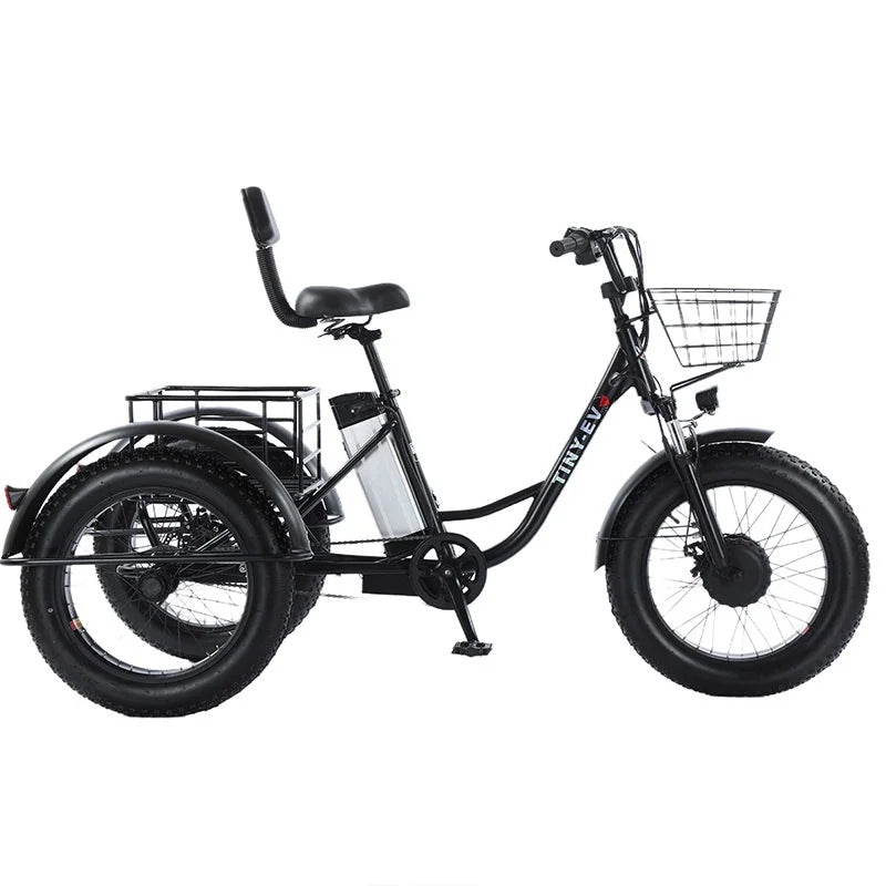 500W 48V Fat Tire Adults 3 Wheel Electric Tricycle With Passenger Seat/Rear Basket Removable Battery Electric Bike For 2 People