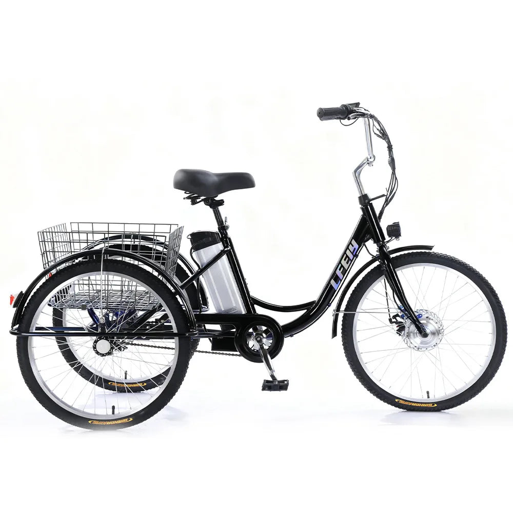 Adult Elderly Electric Mobility Tricycle 3-Wheel Electric Bike with Rear Cargo Basket for Senior Daily Shopping & Commuting
