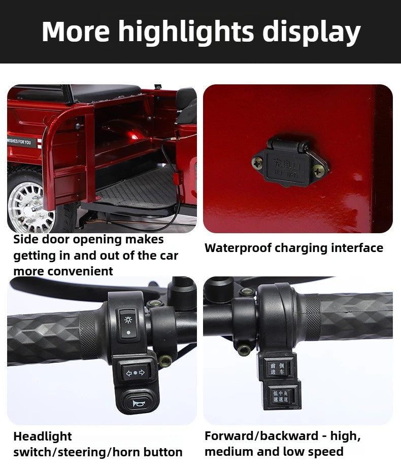 Adult 1200W High Power Motor Passenger and Cargo Electric Tricycle Lithium Household Front and Rear Shock Absorption System