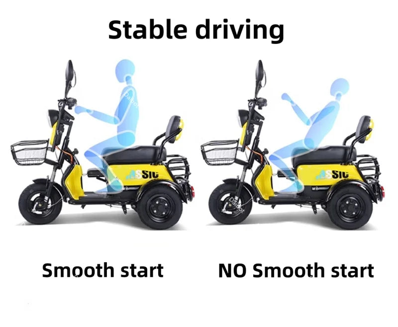New 2024 Long Range Parents Child Electric Scooter 2 Seats 60V 1000W Powerful Adult Electric Tricycle 3 People For The Elderly