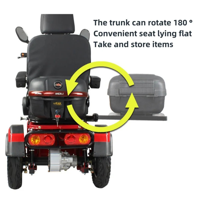 3 Wheel Mobility Scooter Disabled Seniros 600W 60V Small Family Electric Tricycle Lithium Battery/Seat 10cm Left Shift Design