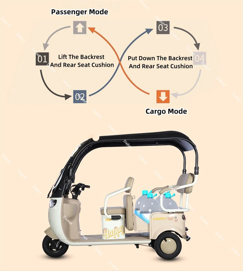 Cargo Electric Tricycle Elderly Mobility Scooter With Passenger Seat For Adult 1000W Family Electric Scooter 3 Wheel With Roof
