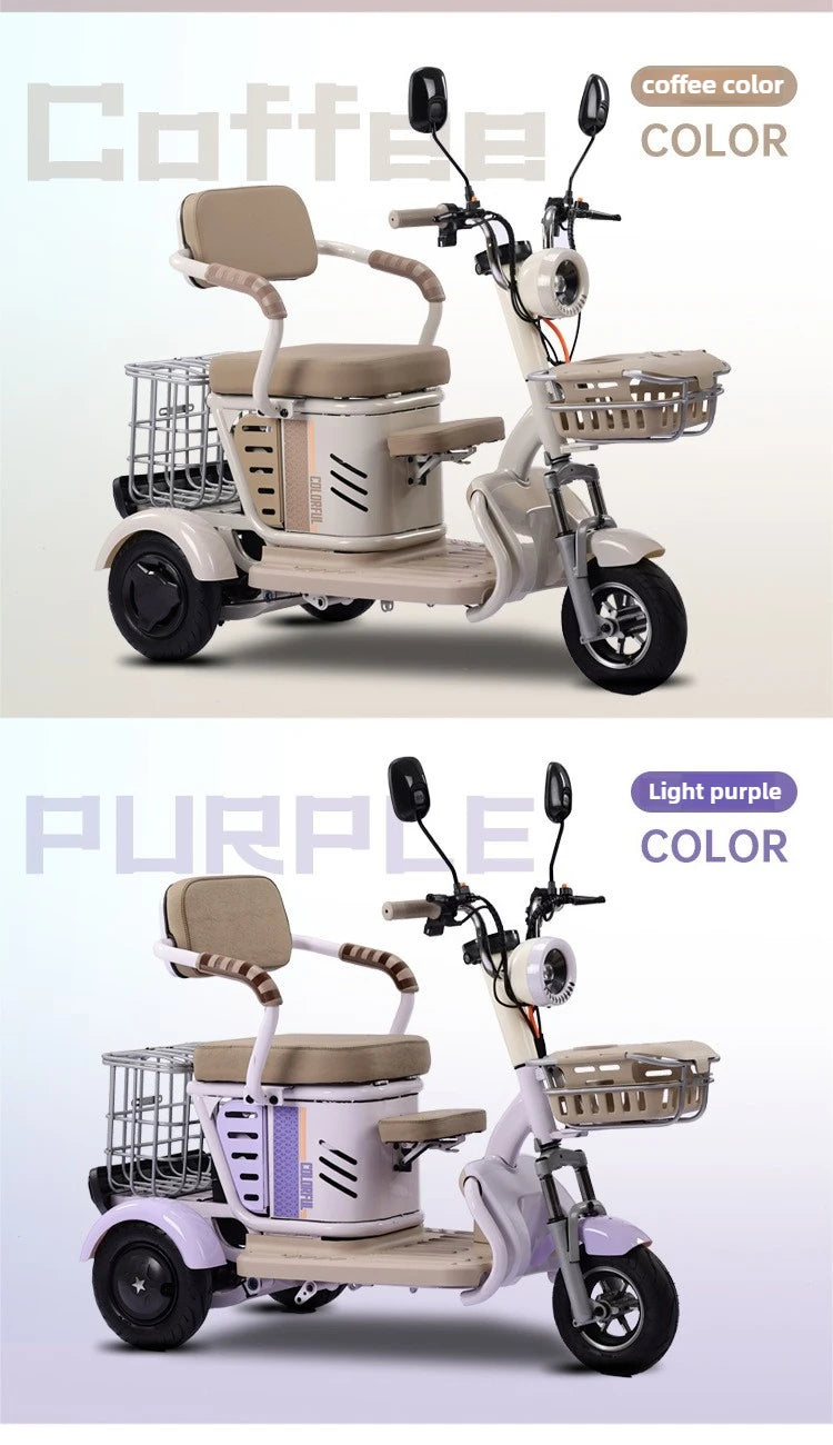 Large Capacity Basket 600W High Power Adult Flowing Electric Tricycle Household Elderly Leisure Small Disabled Mobility Scooter