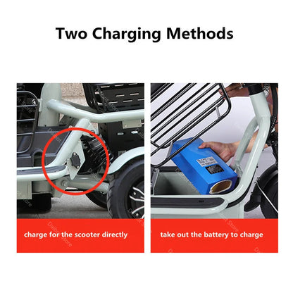 3 Seater Parent Child Electric Scooter 3 Wheel Foldable Baby Seat For Long Distance 800w 48v Mini Electric Tricycle For Women