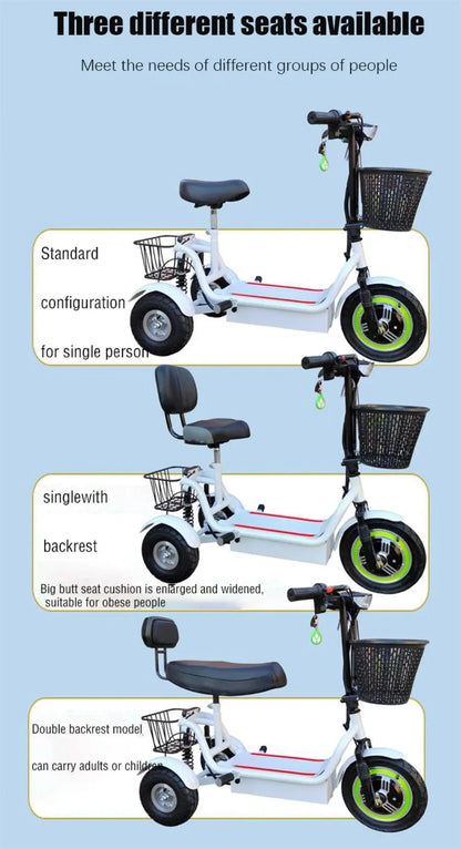 Adult Electric Tricycle 12inch Portable Scooter for Men and Women for Adults Folding Mini Small 3-wheeled Electric Car Elderly