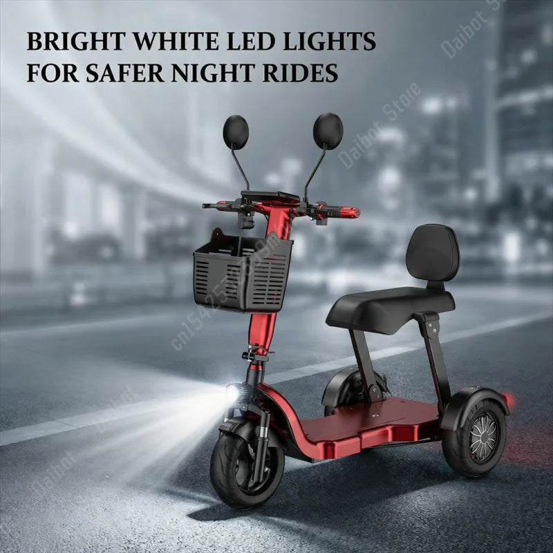 1000W 48V Small Mobility Scooter 3 Wheels Foldable For Elderly 2 Seater Mini Electric Tricycle Parent Child Adult With Basket
