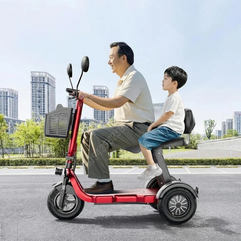 1000W 48V Small Mobility Scooter 3 Wheels Foldable For Elderly 2 Seater Mini Electric Tricycle Parent Child Adult With Basket