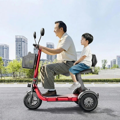 1000W 48V Small Mobility Scooter 3 Wheels Foldable For Elderly 2 Seater Mini Electric Tricycle Parent Child Adult With Basket