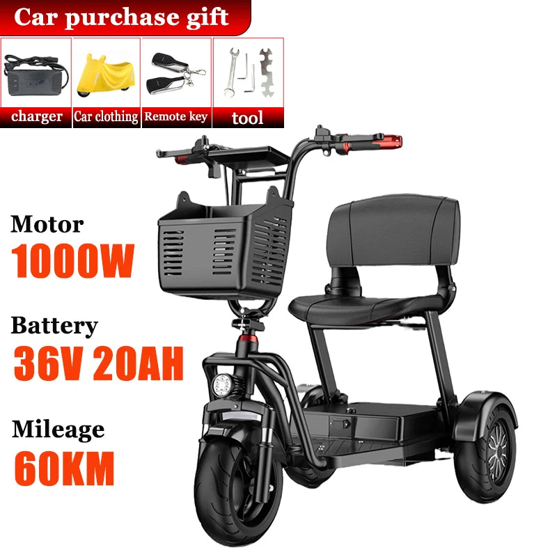 Folding Removable Lithium Battery Electric Tricycle Disabled Commuting Mobility Scooter Mini Small Elderly Leisure Electric Bike