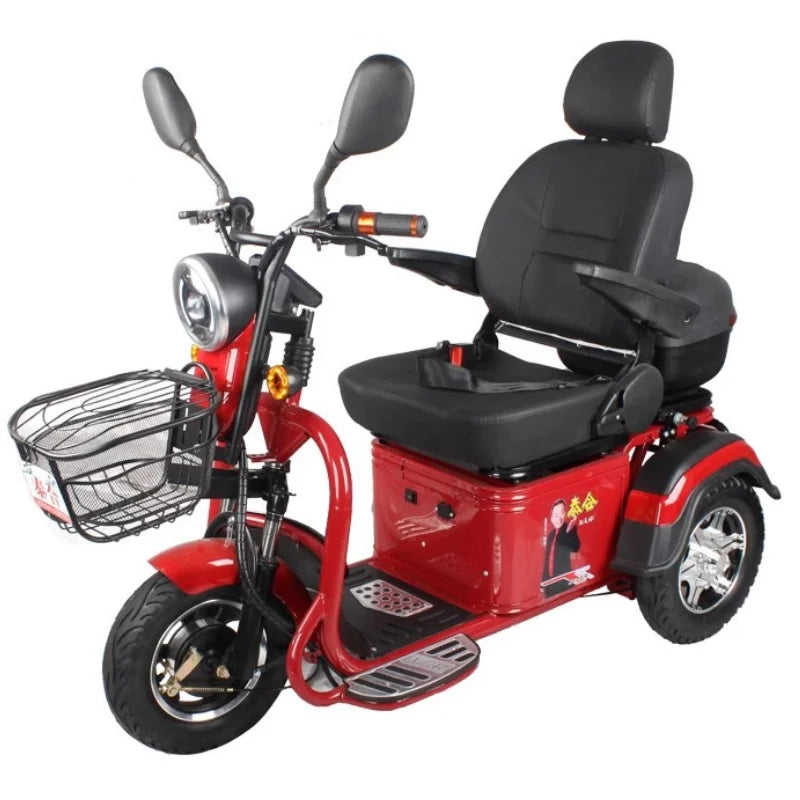 3 Wheel Mobility Scooter Disabled Seniros 600W 60V Small Family Electric Tricycle Lithium Battery/Seat 10cm Left Shift Design