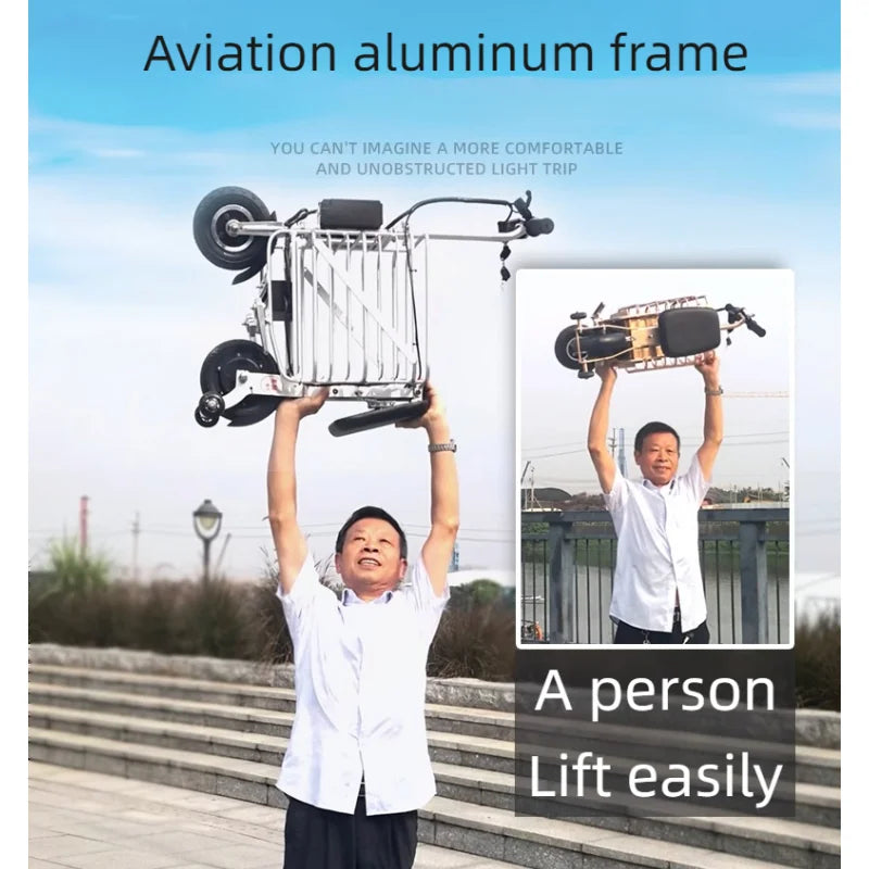 Travel Folding Lightweight Mobility Scooter For 2 Peoples 36V Mini Foldable Electric Tricycle Scooter For Senior With Basket