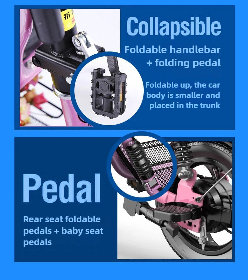 12 Inches Electric Bicycle Anti-theft Leisure Long Life Electric Bike Adult Commuting Removable Lithium Battery Mobility Scooter