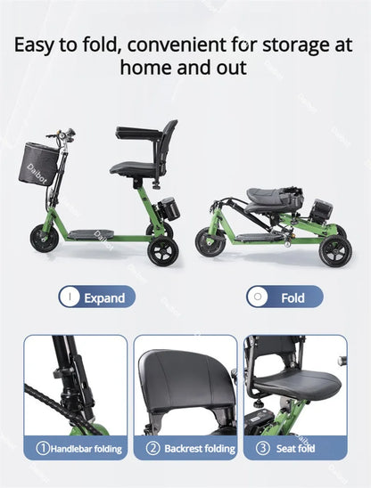 Portable Foldable Electric Scooter With 3 Wheels For Adults 350W 48V Elderly Electric Tricycle With Basket Armrest
