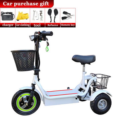 Adult Electric Tricycle 12inch Portable Scooter for Men and Women for Adults Folding Mini Small 3-wheeled Electric Car Elderly