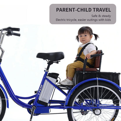 20" Adult Electric Tricycle 2-Seater 3 Wheel Ebike Removable Li-ion Battery Pedal Assist Trike Rear Seat Cargo Box Senior Travel