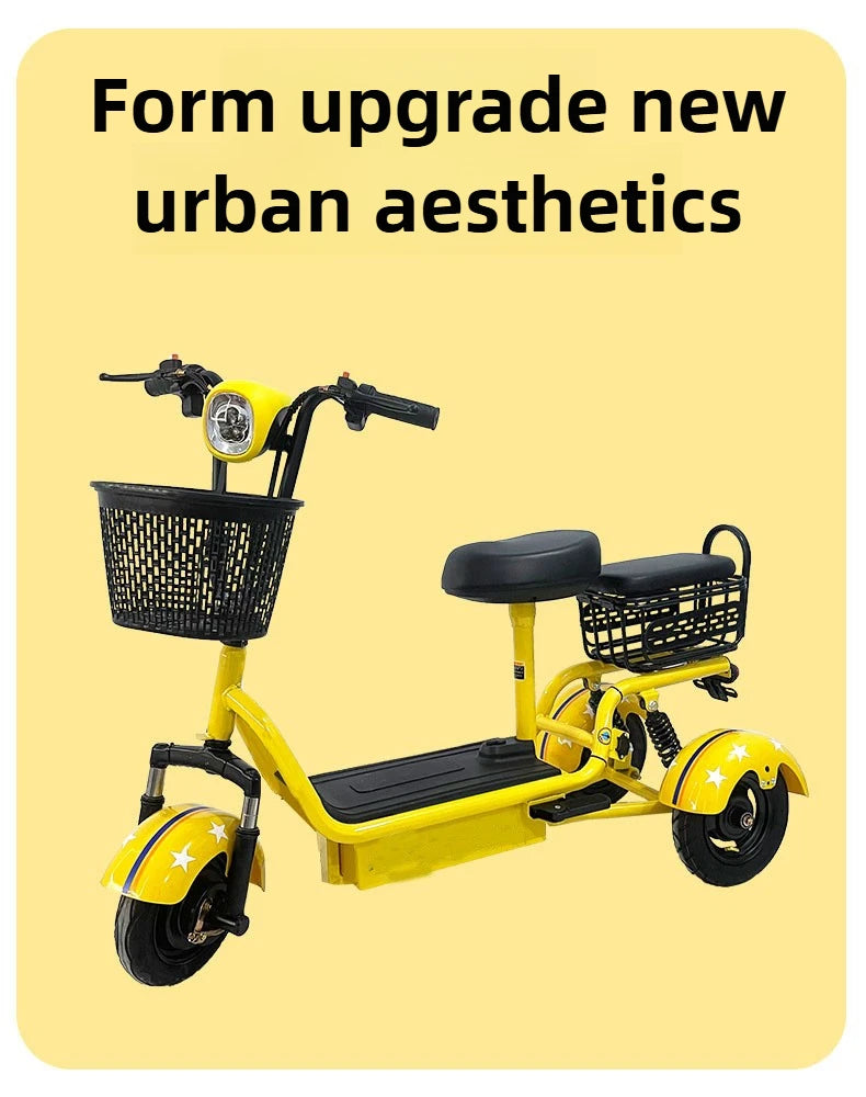 Removable Battery Elderly Leisure Bicycle Small Folding Adult Electric Tricycle with Basket 3 Seats Commuting Electric Scooter
