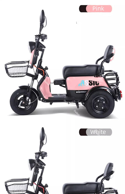 New 2024 Long Range Parents Child Electric Scooter 2 Seats 60V 1000W Powerful Adult Electric Tricycle 3 People For The Elderly