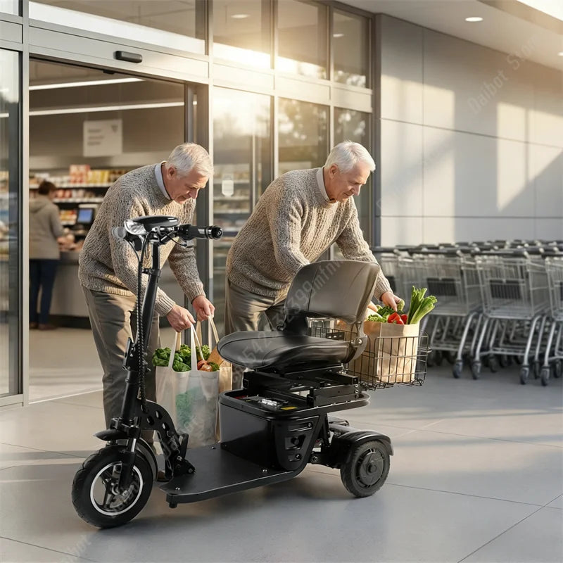 Mini Folding Electric Scooter For Elderly With Training Wheels 500W 36V 3 Wheels Mobility Scooter With Basket For Old People