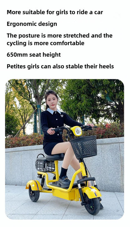 Removable Battery Elderly Leisure Bicycle Small Folding Adult Electric Tricycle with Basket 3 Seats Commuting Electric Scooter