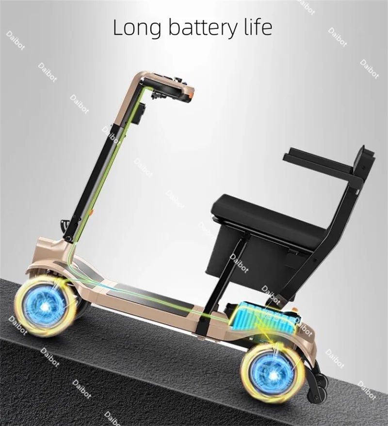 4 Wheel Travel Electric Scooter Foldable Portable With Seat For Old People 24V Mobility Scooter Lightweight Removable Battery