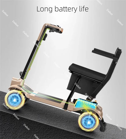 4 Wheel Travel Electric Scooter Foldable Portable With Seat For Old People 24V Mobility Scooter Lightweight Removable Battery