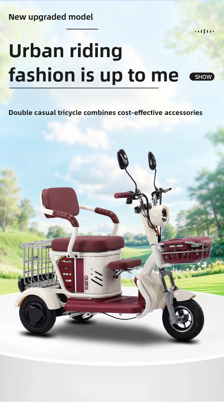 Large Capacity Basket 600W High Power Adult Flowing Electric Tricycle Household Elderly Leisure Small Disabled Mobility Scooter