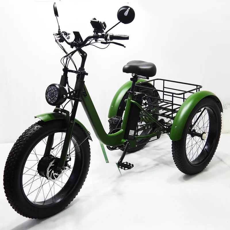 750W Electric Tricycle 24" 7-Speed Fat Tire E Trike 48V18AH Lithium Battery Heavy Duty Cargo Three Wheel Bike For Adults 200KG