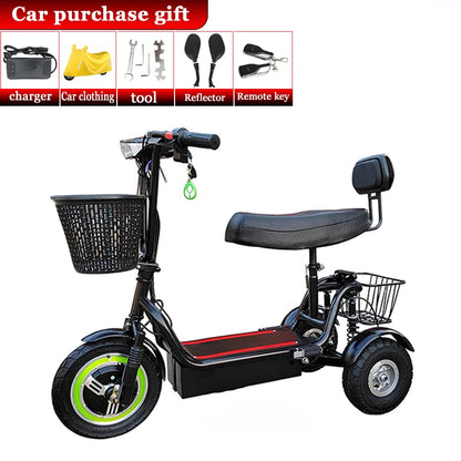 Adult Electric Tricycle 12inch Portable Scooter for Men and Women for Adults Folding Mini Small 3-wheeled Electric Car Elderly