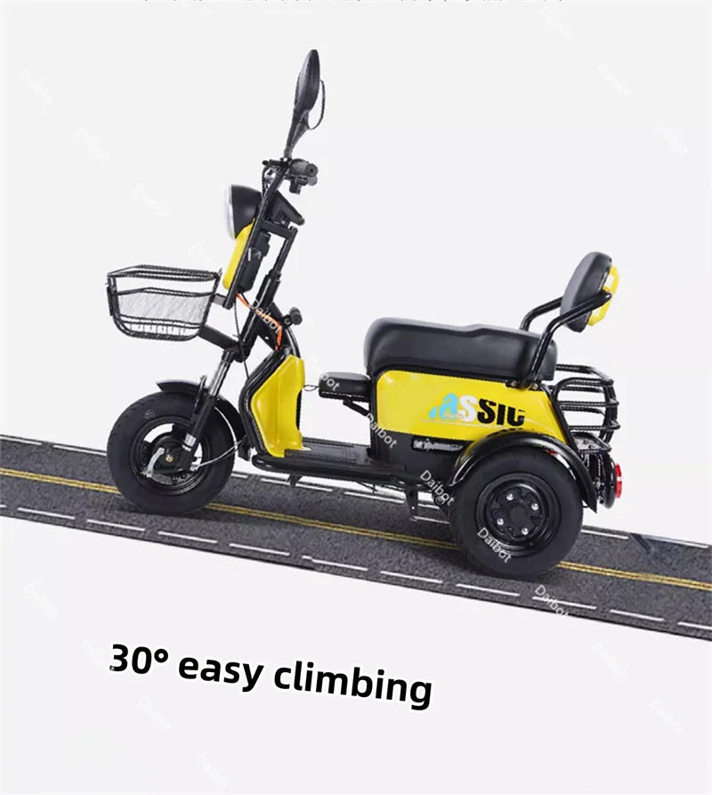 New 2024 Long Range Parents Child Electric Scooter 2 Seats 60V 1000W Powerful Adult Electric Tricycle 3 People For The Elderly