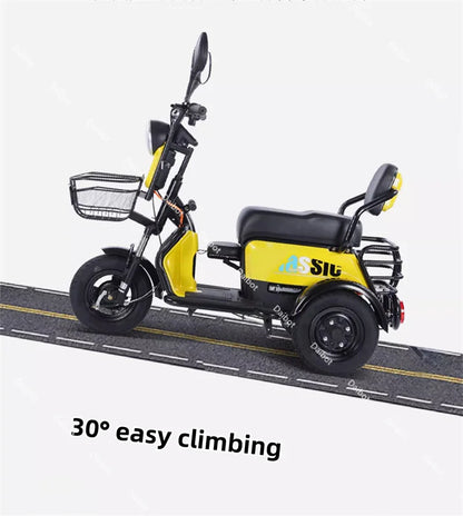 New 2024 Long Range Parents Child Electric Scooter 2 Seats 60V 1000W Powerful Adult Electric Tricycle 3 People For The Elderly