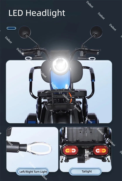 3 Wheel All Terrain Parent Child Electric Scooter 3 Seater For Elderly Adults 600W 48V Old Man Scooter Electric Tricycle Disable